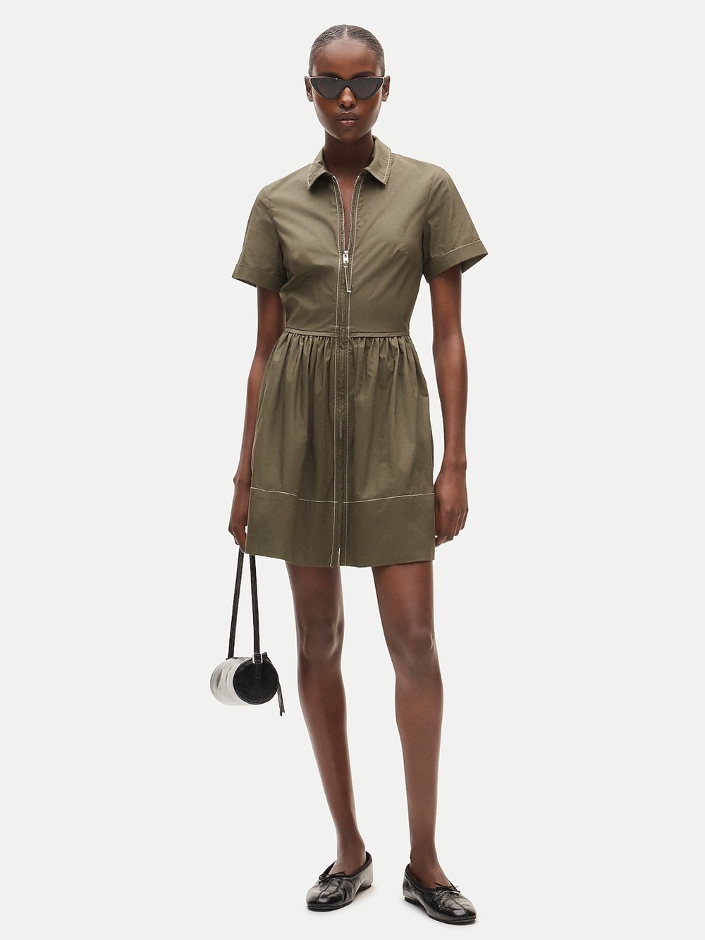J. Crew Mini Zip Up Shirt Dress in Cotton Poplin Loden Green